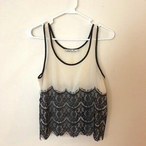 Chloe K Cream/White and Black Lace Tank